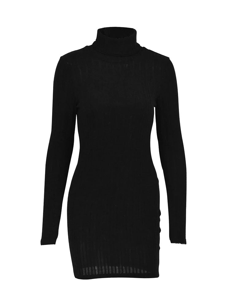 New Solid Dresses Autumn Winter Women Long Sleeves