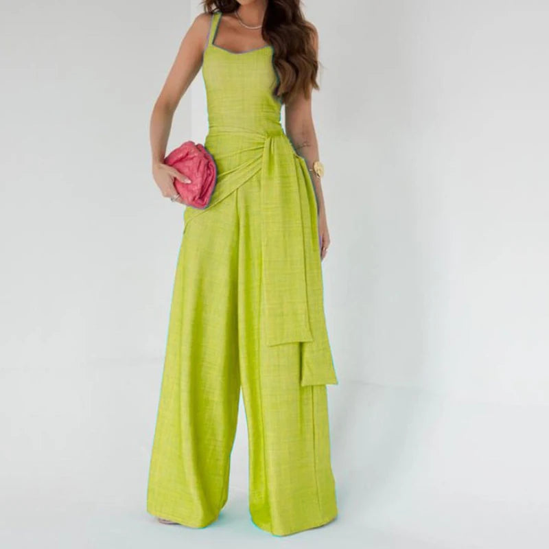 Office Fashion Waist Lace-up Long Jumpsuits Women