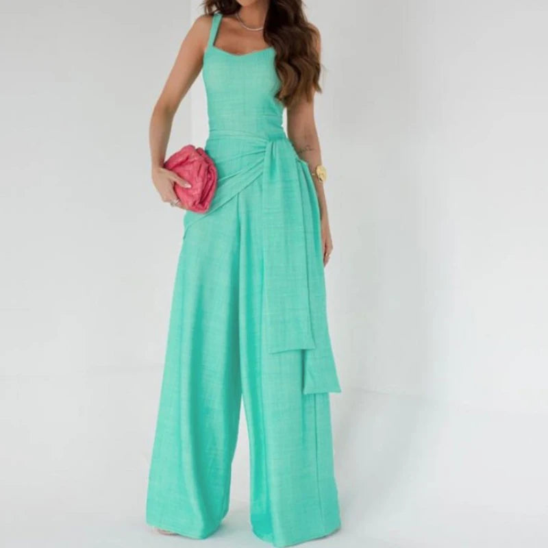 Office Fashion Waist Lace-up Long Jumpsuits Women