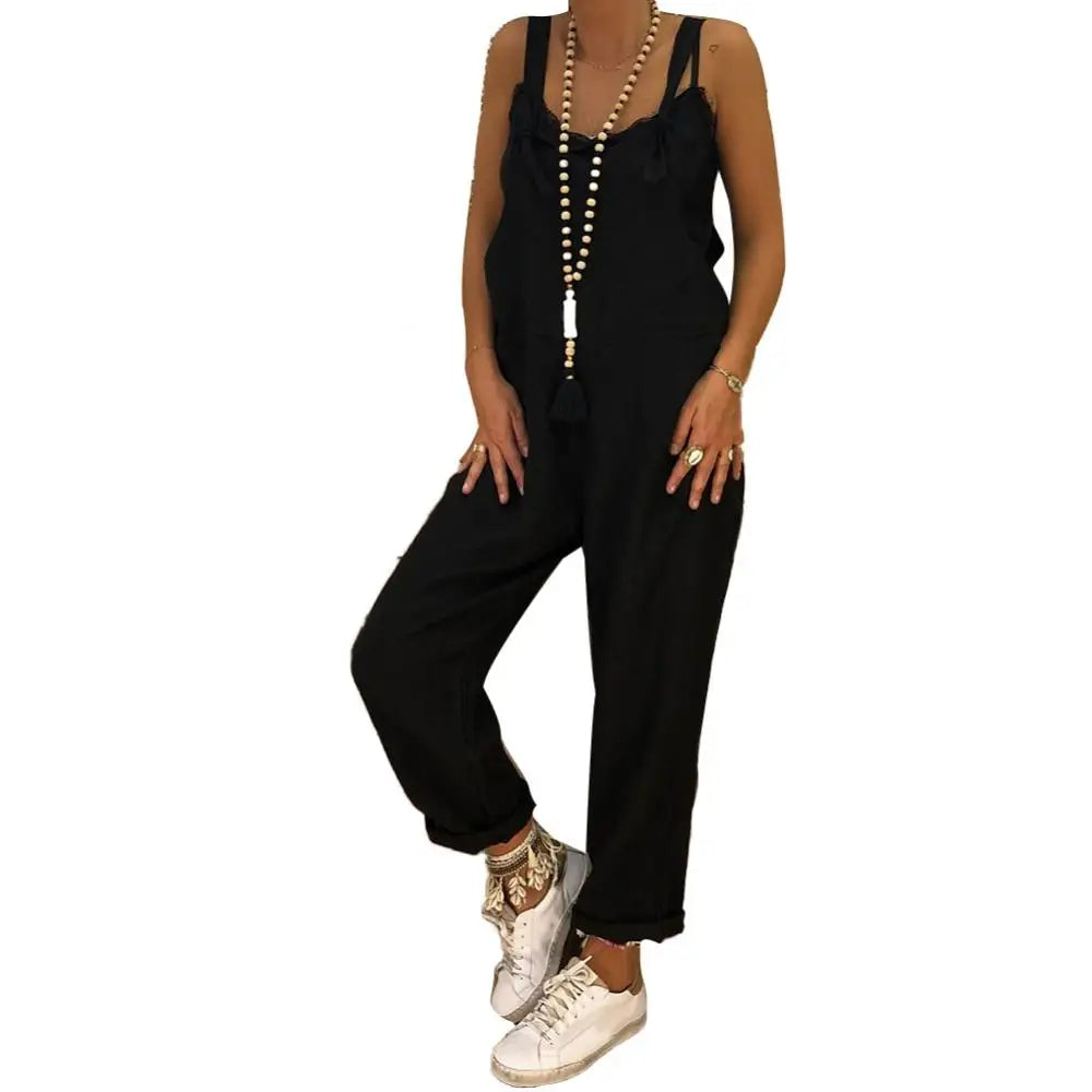 Woman Cotton Linen Suspender Pants