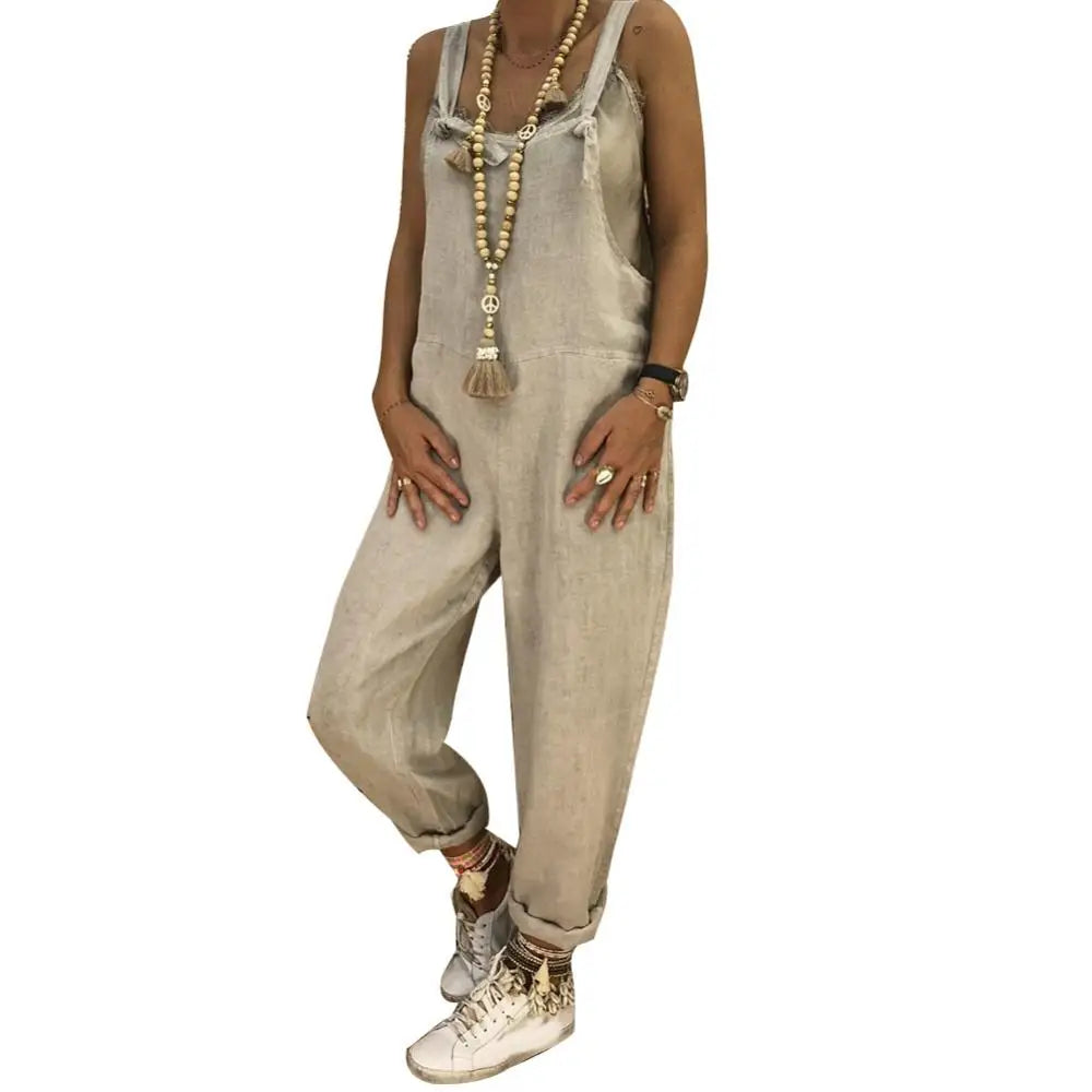 Woman Cotton Linen Suspender Pants