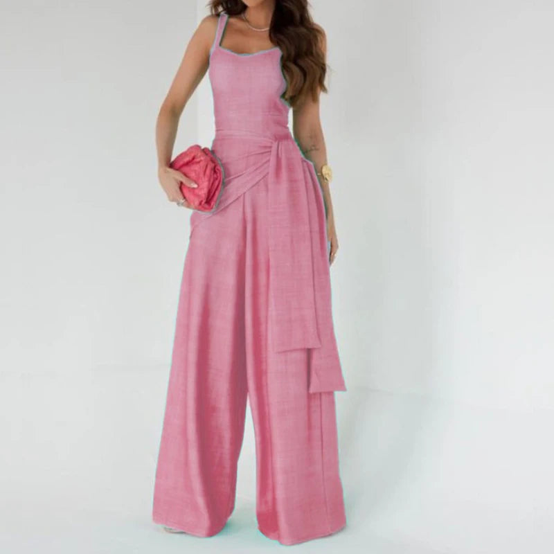 Office Fashion Waist Lace-up Long Jumpsuits Women
