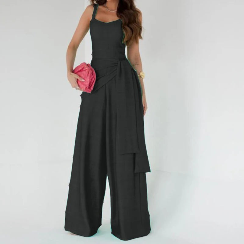 Office Fashion Waist Lace-up Long Jumpsuits Women