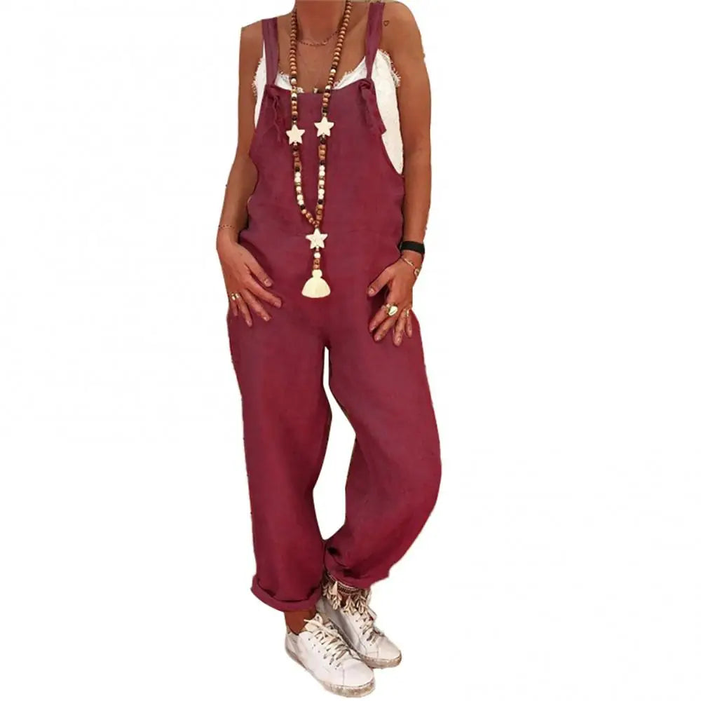 Woman Cotton Linen Suspender Pants