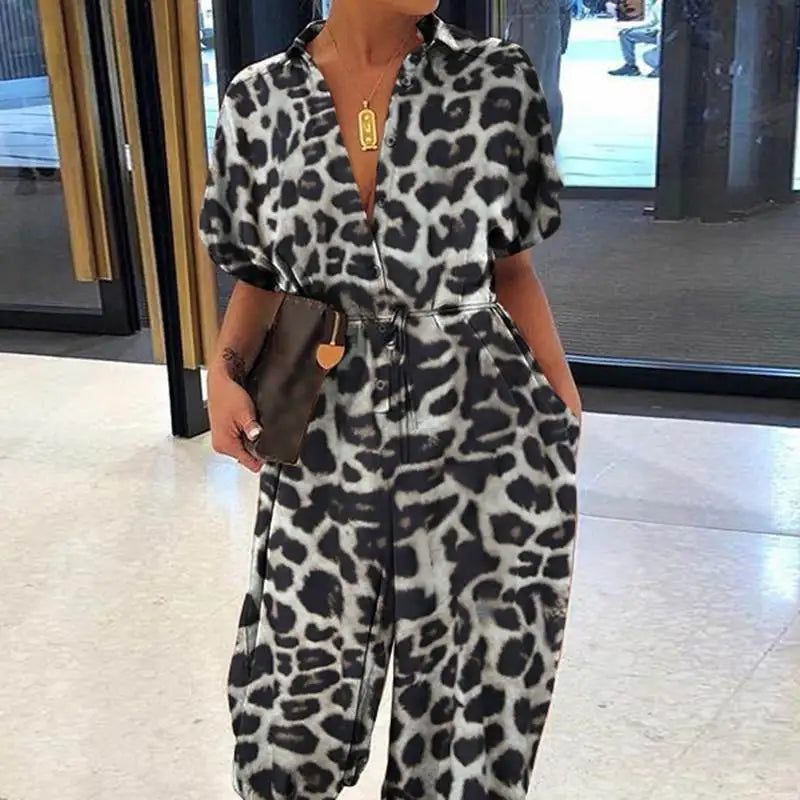 Women Elegant Leopard Print Pocket Rompers