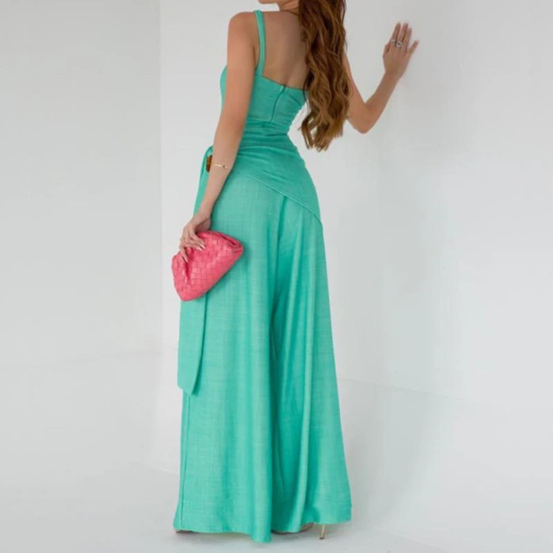 Office Fashion Waist Lace-up Long Jumpsuits Women