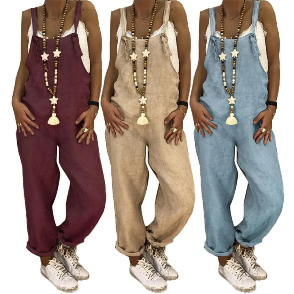 Woman Cotton Linen Suspender Pants