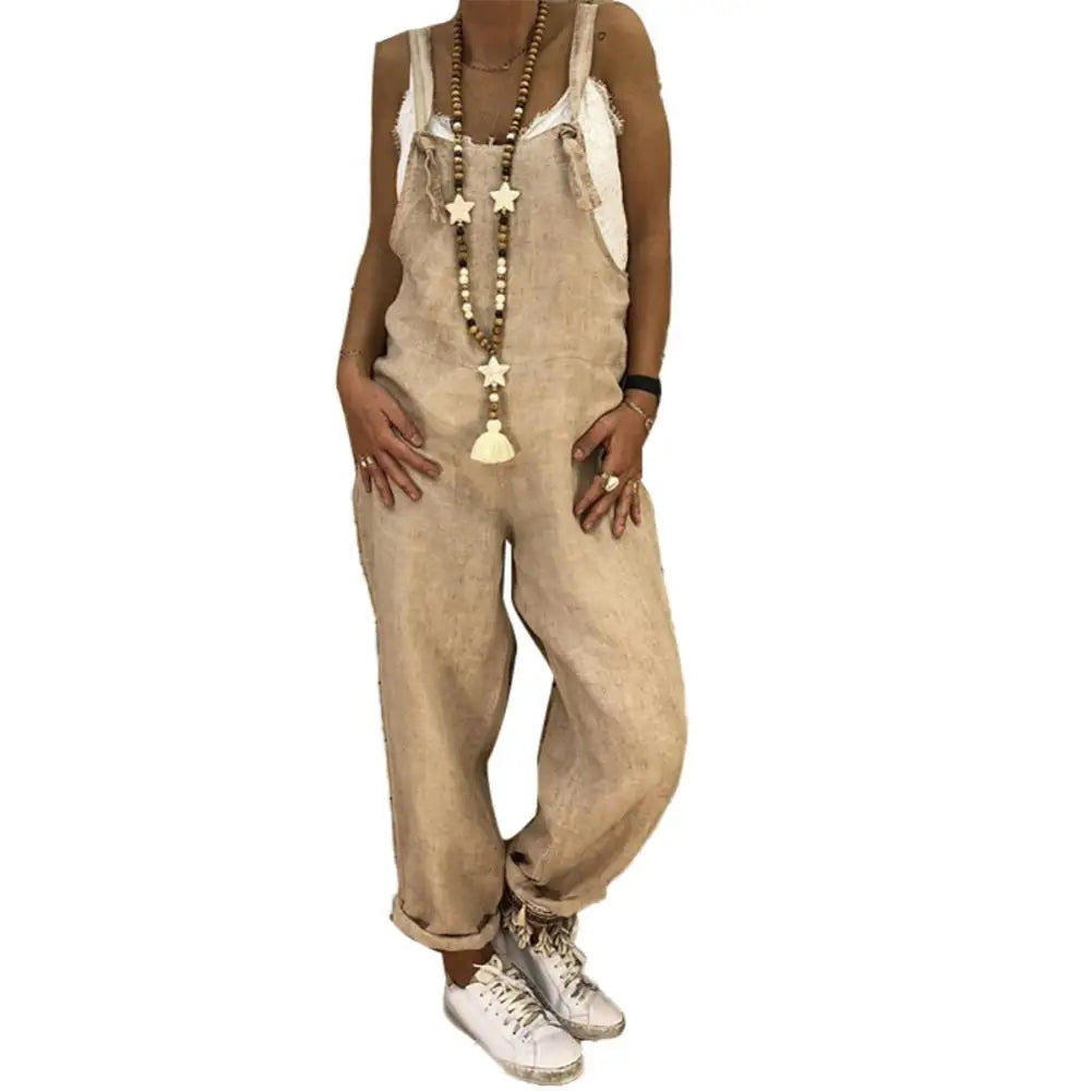 Woman Cotton Linen Suspender Pants