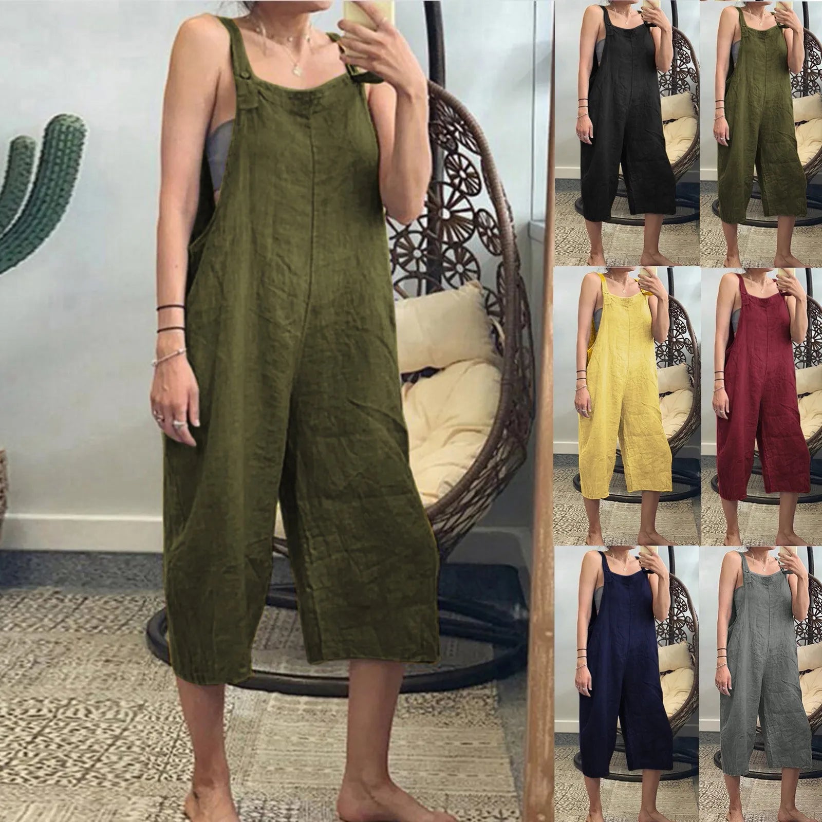 Solid Color Women Loose Cotton
